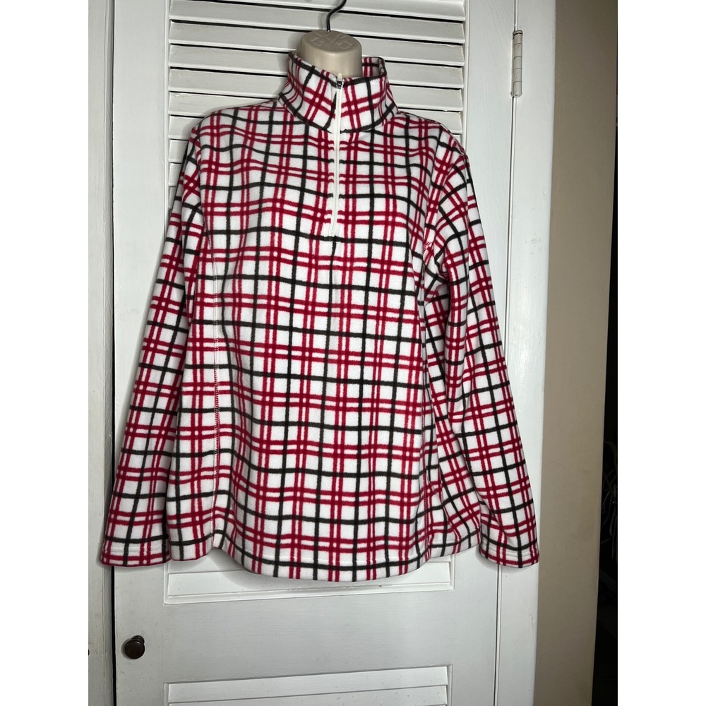 Lands' End Fleece Pullover Plaid Quarter Zip Cozy Top L perfect